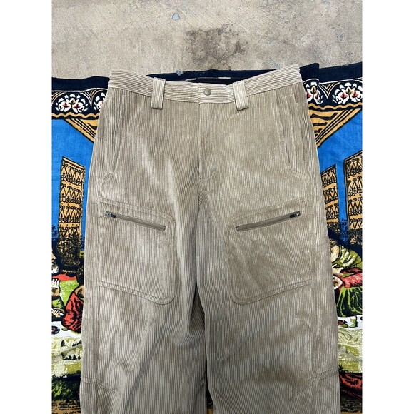 LL Bean Pant Men 32 Khaki Corduroy Double Knee Fleece Lined Field Cargo Gorpcore - Picture 7 of 8